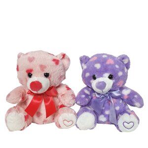 MTY International Pink Purple Heart Teddy Bear Valentines Plush Ribbon Soft 8"